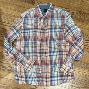 Benson Linen Button-Down Plaid Men's Shirt - Multi-Color